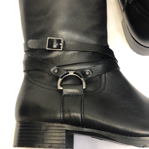 Lauren Ralph Lauren Savion Black Boots Leather New - Picture 8 of 12